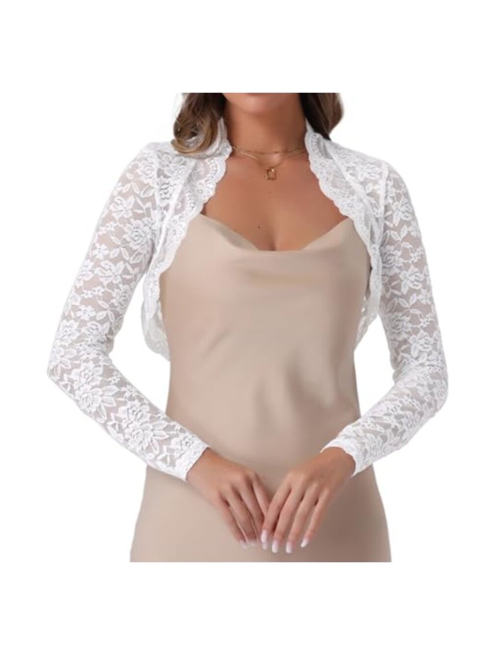 Women's Floral Lace Bolero Shrug Long Sleeve Crop Cardigan